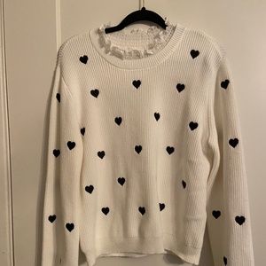 Anthropologie sweater hearts black & white women's  L never worn NWT lace collar